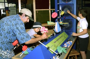 Visitors are challenged to create whirligigs in the Invention at Play exhibition developed by the Lemelson Center at the Smithsonian' Museum of American History and the Science Museum of Minnesota. Museum educators were involved in all aspects of development, working with exhibit developers, designers, inventors, and historians.